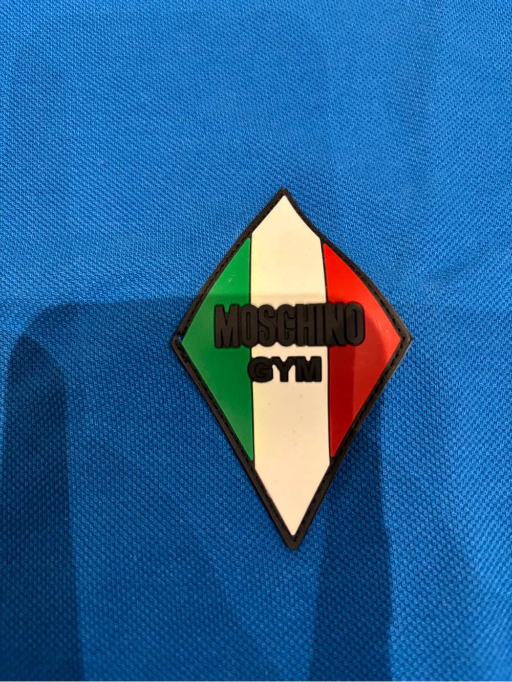 Moschino Blue Polo with Green White Red Logo